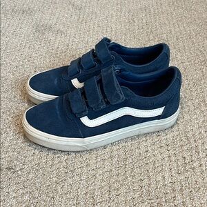 Velcro Vans- Women’s Navy Sneakers with White Stripes